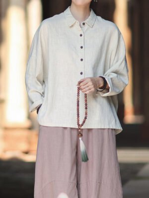 Cotton and linen loose long-sleeved shirt