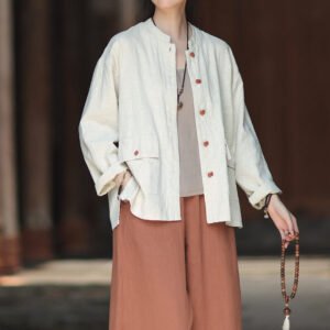 Woman's cotton & linen shirt, buttons & loose-fitting top