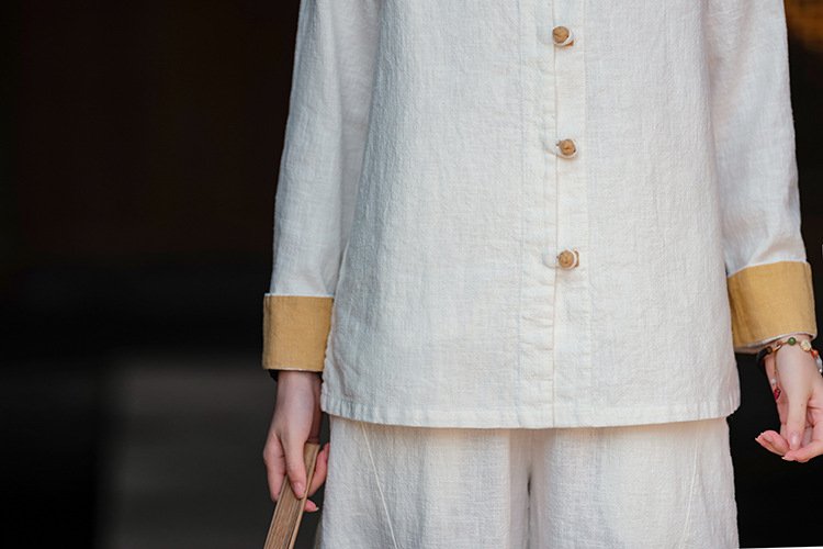 Cotton and linen women's button-up shirt top tea dress