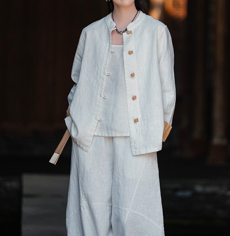 Cotton and linen women's button-up shirt top tea dress