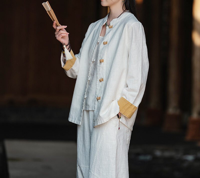 Cotton and linen women's button-up shirt top tea dress