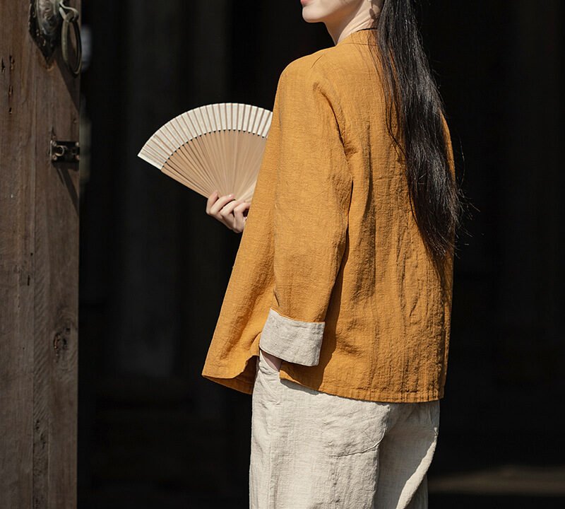 Cotton and linen women's button-up shirt top tea dress