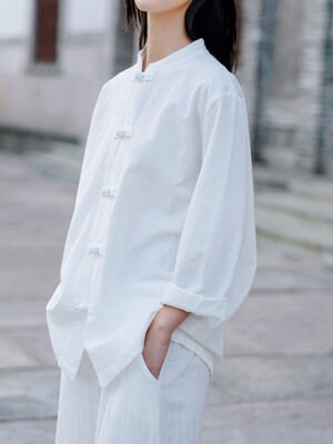 Women's cotton and linen Chinese-style stand collar button-up Tai Chi suit