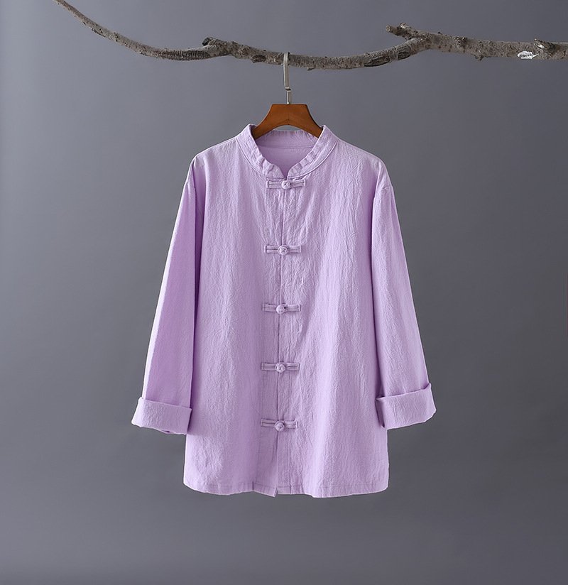 Women's cotton and linen Chinese-style stand collar button-up Tai Chi suit