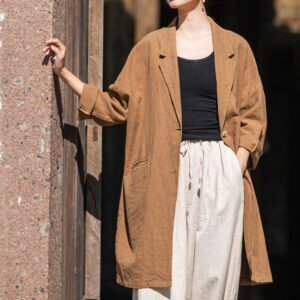 Women's linen large-sized western-style collar shirt