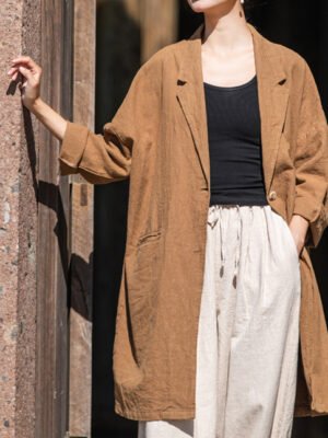 Women's linen large-sized western-style collar shirt