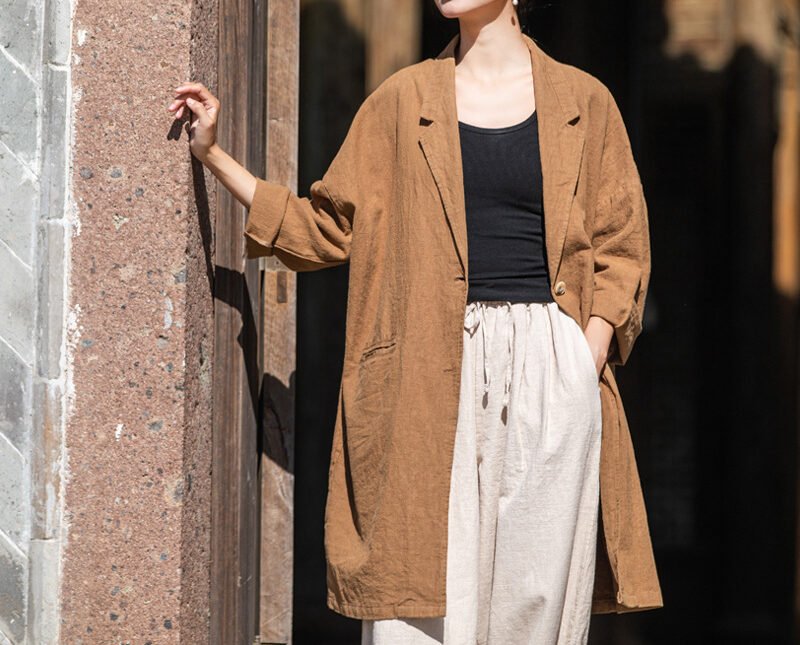 Women's linen large-sized western-style collar shirt