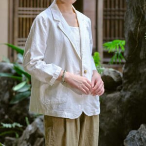Women's linen large-sized western-style collar shirt