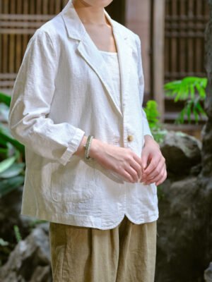 Women's linen large-sized western-style collar shirt