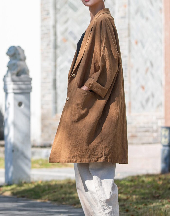 Women's linen large-sized western-style collar shirt