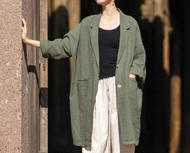 Women's linen large-sized western-style collar shirt