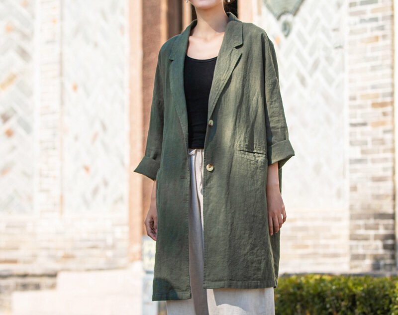 Women's linen large-sized western-style collar shirt