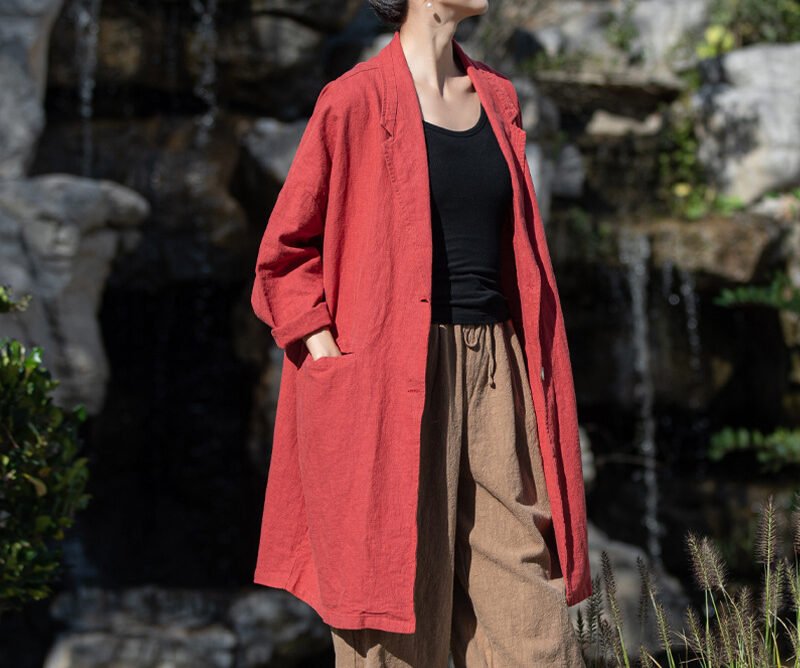 Women's linen large-sized western-style collar shirt