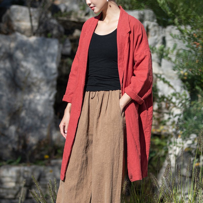 Women's linen large-sized western-style collar shirt