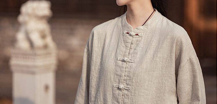 Women's ramie shirt for morning tai chi practice