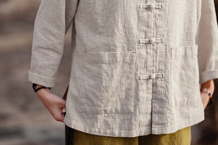 Women's ramie shirt for morning tai chi practice