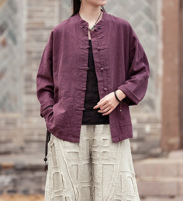 Women's ramie shirt for morning tai chi practice