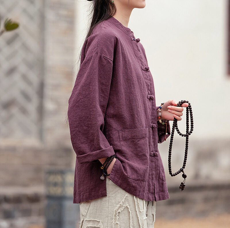 Women's ramie shirt for morning tai chi practice