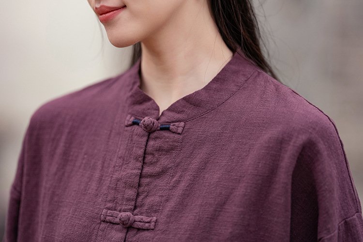 Women's ramie shirt for morning tai chi practice