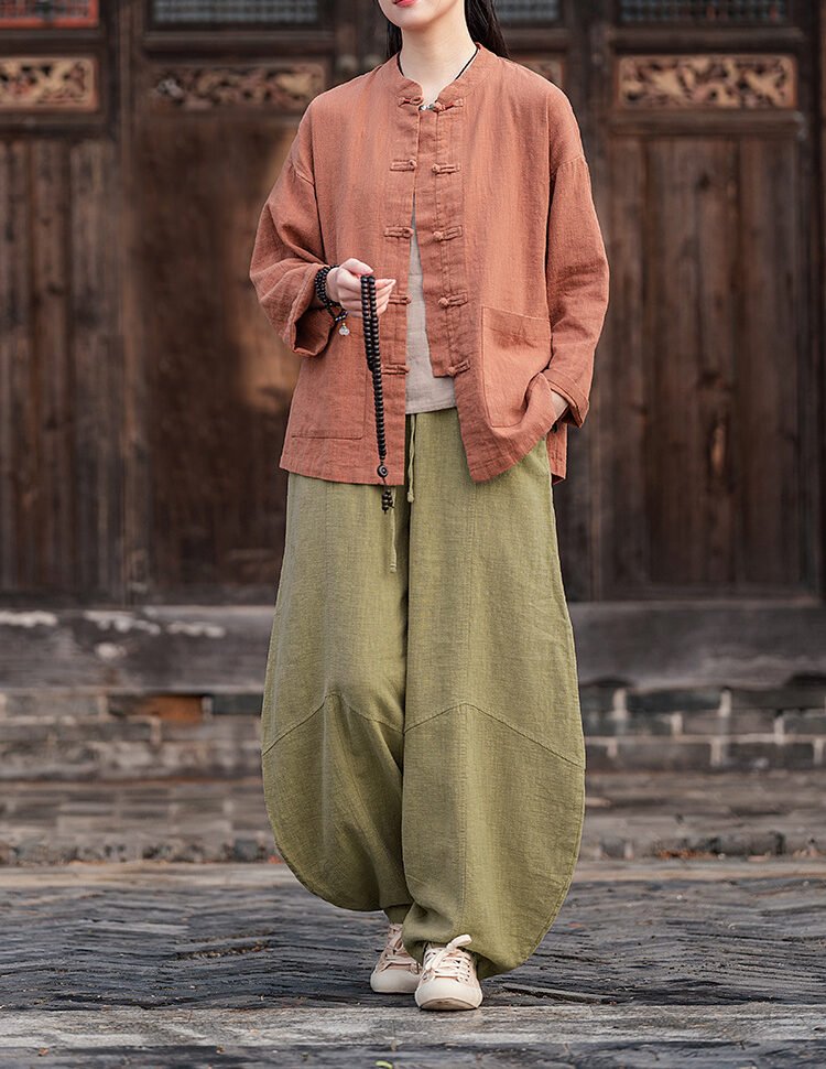 Women's ramie shirt for morning tai chi practice