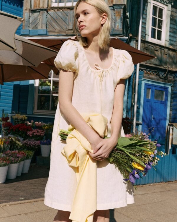Mari puff sleeve mini linen dress