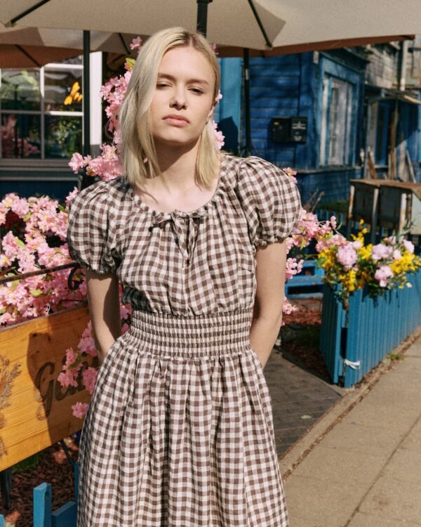 SALINA smocked waist linen dress