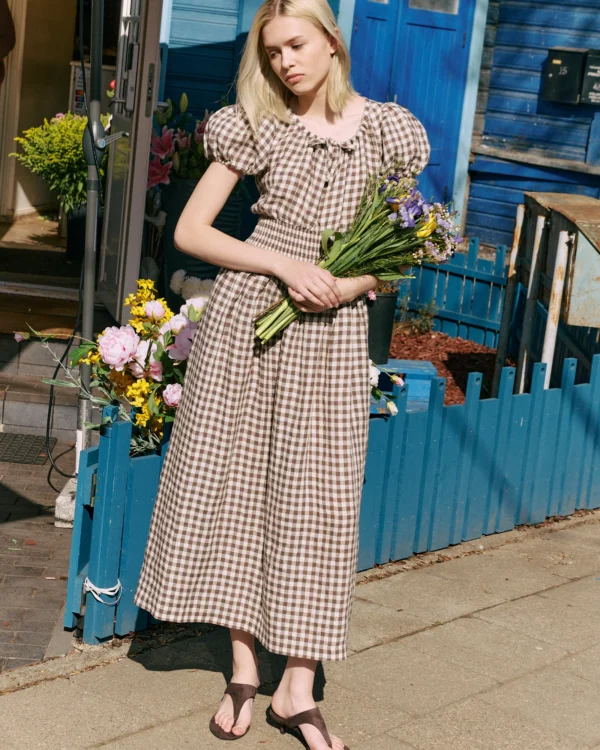 SALINA smocked waist linen dress