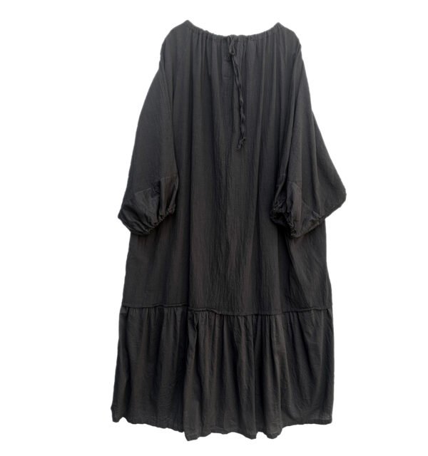 The Classic Cotton-Linen Tiered Midi Dress | Loose-Fit Shirred Dress in Muted Charcoal-2026 New Style - Image 10