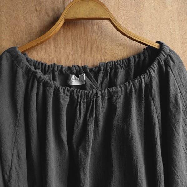 The Classic Cotton-Linen Tiered Midi Dress | Loose-Fit Shirred Dress in Muted Charcoal-2026 New Style - Image 11