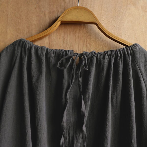 The Classic Cotton-Linen Tiered Midi Dress | Loose-Fit Shirred Dress in Muted Charcoal-2026 New Style - Image 12