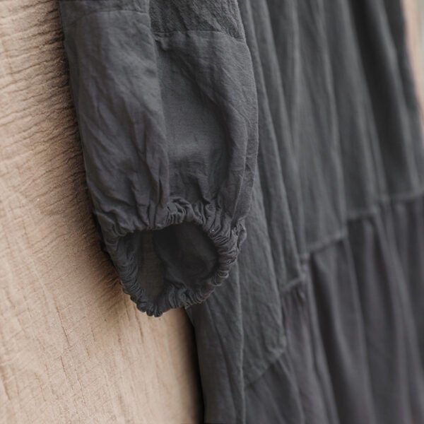 The Classic Cotton-Linen Tiered Midi Dress | Loose-Fit Shirred Dress in Muted Charcoal-2026 New Style - Image 13