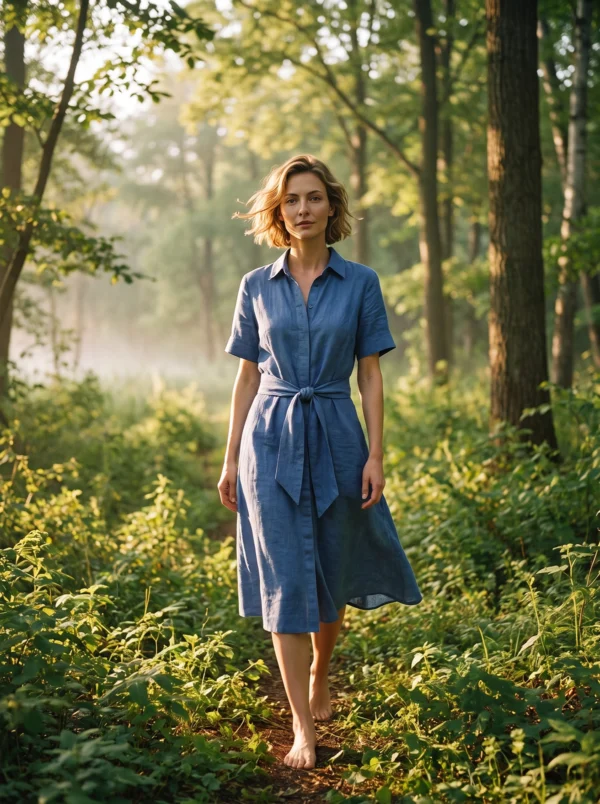 The Classic French Linen Shirt Dress | Midi Button-Down Dress with Waist Tie in Timeless Navy - Image 9