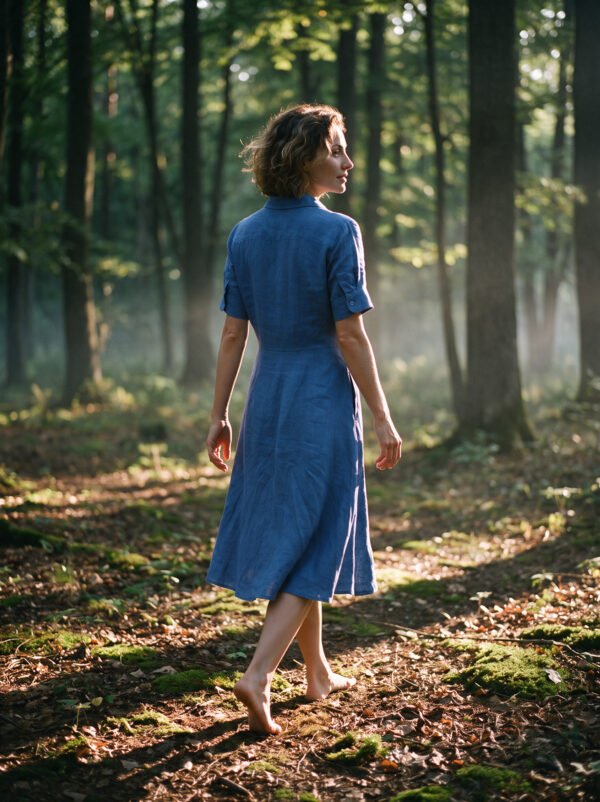 The Classic French Linen Shirt Dress | Midi Button-Down Dress with Waist Tie in Timeless Navy - Image 8