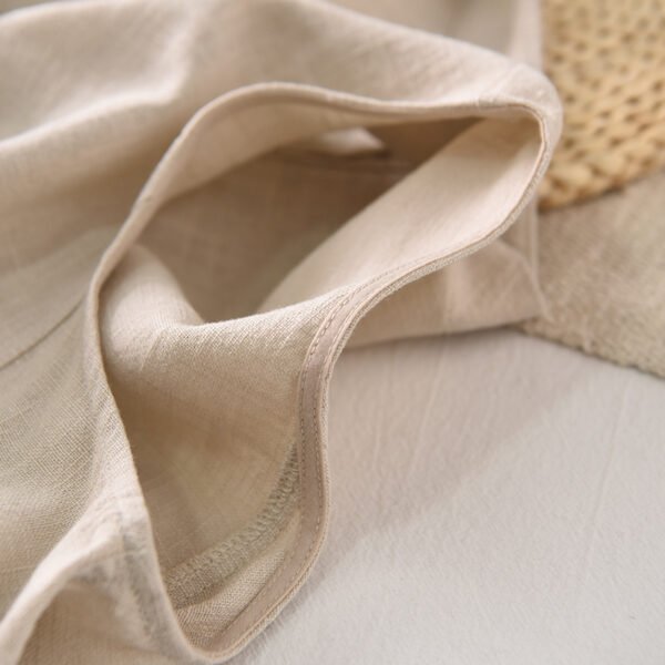 Off-Beige & Black   Ramie Cotton Sleeveless Dress - French Vintage Loose Midi Dress with Back Button Detail - Image 15