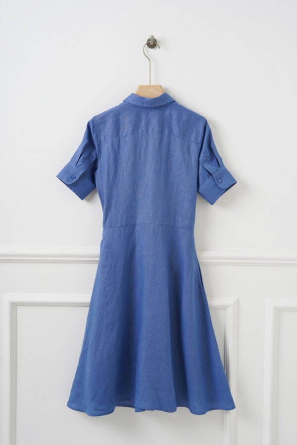 The Classic French Linen Shirt Dress | Midi Button-Down Dress with Waist Tie in Timeless Navy - Image 11