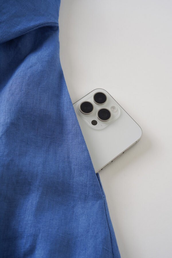 The Classic French Linen Shirt Dress | Midi Button-Down Dress with Waist Tie in Timeless Navy - Image 13