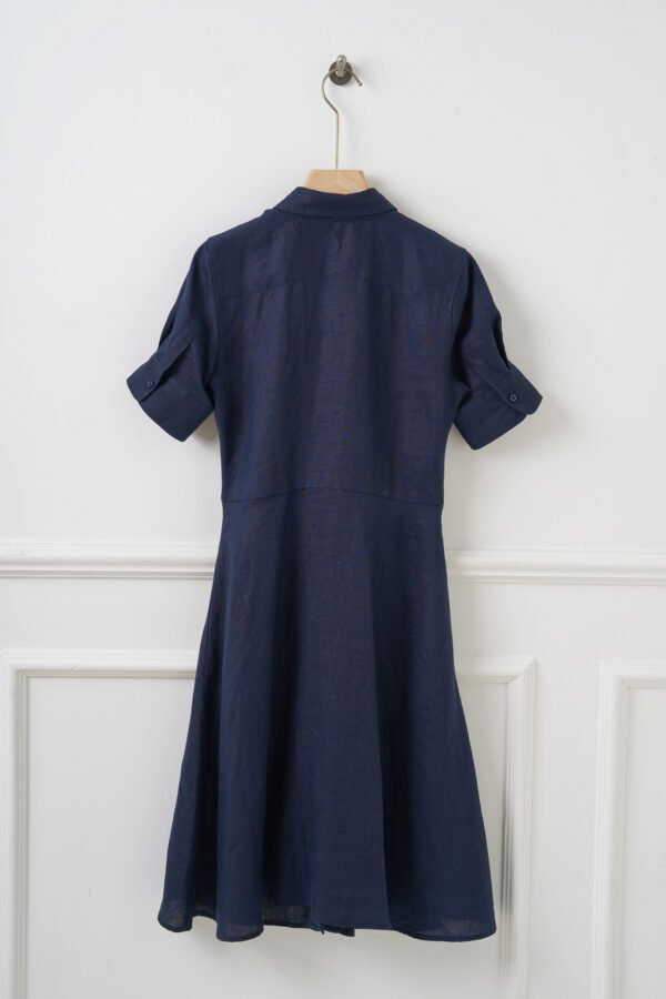 The Classic French Linen Shirt Dress | Midi Button-Down Dress with Waist Tie in Deep Forest - Image 9