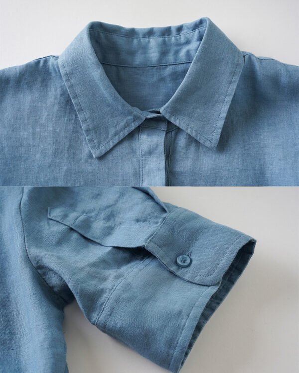 The Classic French Linen Shirt Dress | Midi Button-Down Dress with Waist Tie in Ocean Blue - Image 9