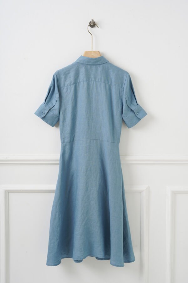 The Classic French Linen Shirt Dress | Midi Button-Down Dress with Waist Tie in Ocean Blue - Image 8