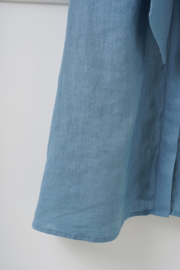 The Classic French Linen Shirt Dress | Midi Button-Down Dress with Waist Tie in Ocean Blue - Image 10