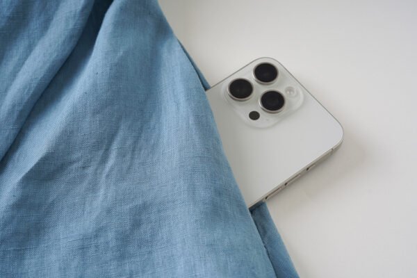 The Classic French Linen Shirt Dress | Midi Button-Down Dress with Waist Tie in Ocean Blue - Image 11