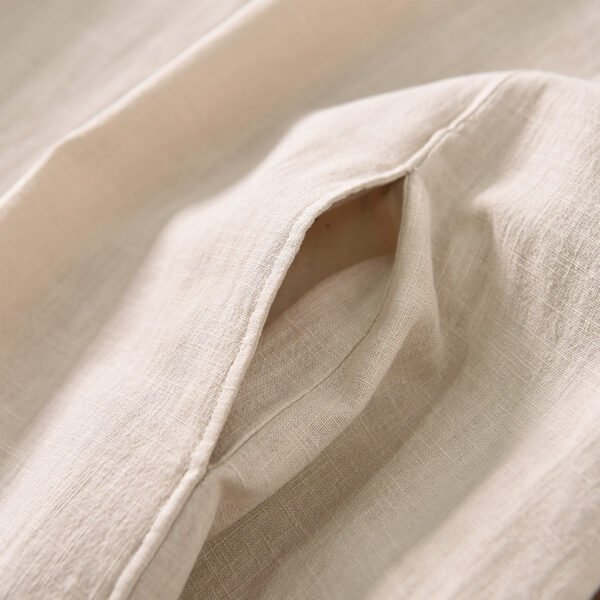 Off-Beige & Black   Ramie Cotton Sleeveless Dress - French Vintage Loose Midi Dress with Back Button Detail - Image 10