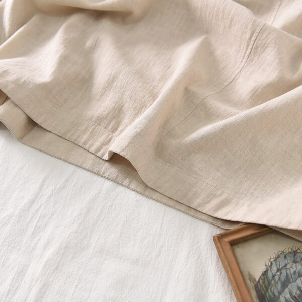 Off-Beige & Black   Ramie Cotton Sleeveless Dress - French Vintage Loose Midi Dress with Back Button Detail - Image 12