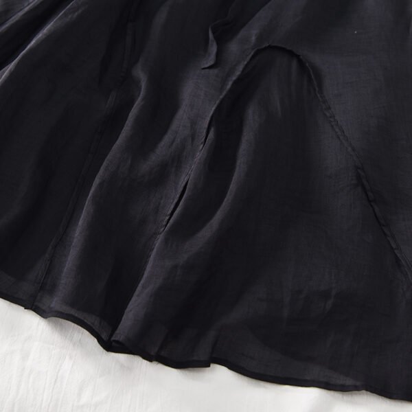 Off-White & Black Pure Ramie Belted Midi Dress - French Vintage Cap Sleeve Summer Dress - 2026 New Style - Image 10