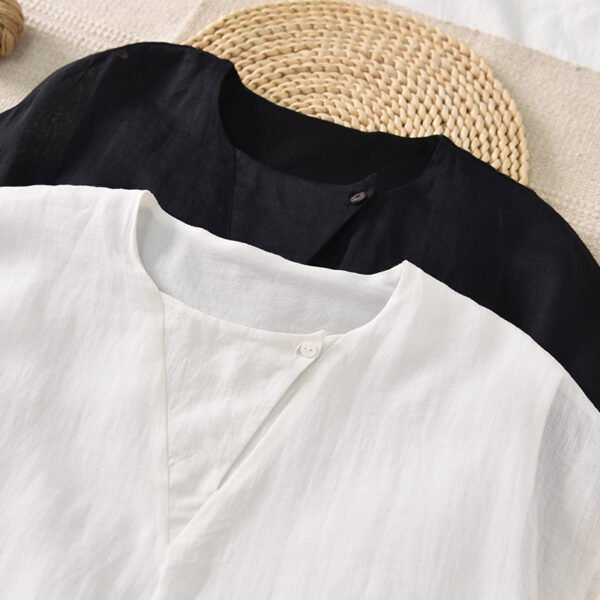 Off-White & Black Pure Ramie Belted Midi Dress - French Vintage Cap Sleeve Summer Dress - 2026 New Style - Image 14